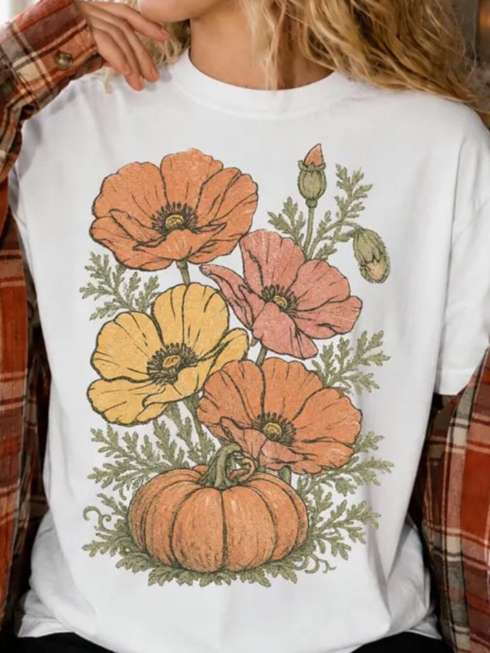 Pumpkin Floral Shirt, Fall Tee, Cute Autumn Gift Shirt
